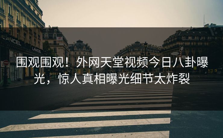 围观围观！外网天堂视频今日八卦曝光，惊人真相曝光细节太炸裂