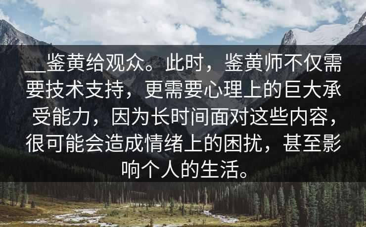 __鉴黄给观众。此时，鉴黄师不仅需要技术支持，更需要心理上的巨大承受能力，因为长时间面对这些内容，很可能会造成情绪上的困扰，甚至影响个人的生活。