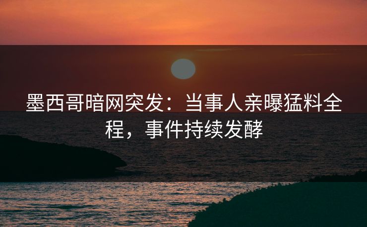 墨西哥暗网突发：当事人亲曝猛料全程，事件持续发酵