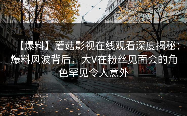 【爆料】蘑菇影视在线观看深度揭秘：爆料风波背后，大V在粉丝见面会的角色罕见令人意外